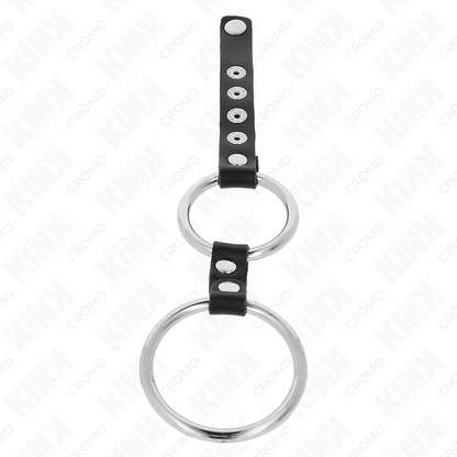 KINK - ANEL DE PÊNIS DUPLO DE METAL DE 3,8 CM A 5 CM CONECTADO COM COURO