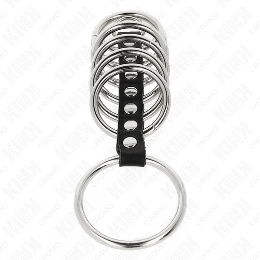 KINK - 7 ANÉIS DE METAL DE 3,2 CM A 5 CM CONECTADOS POR COURO