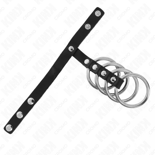 KINK - 4 ANÉIS DE METAL 3,8 CM CONECTADOS COM TIRA DE COURO 22 X 1,5 CM E FECHO DE PRESSÃO