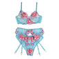 SUBBLIME - 954116 SUTIÃ + CALCINHA COM CINTO-LIGA DESIGN FLORAL AZUL L/XL