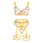 SUBBLIME - 954345 SUTIÃ + TANGA + CINTO-LIGA DESIGN FLORAL AMARELO S/M