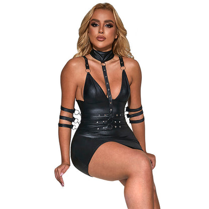 SUBBLIME - 954406 VESTIDO BONDAGE DE COURO PRETO S/M