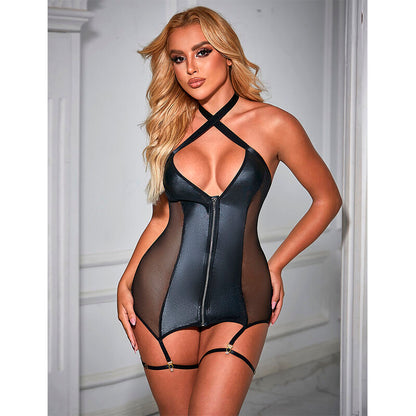 SUBBLIME - 954451 VESTIDO SEXY DE MALHA COURO PRETO L/XL