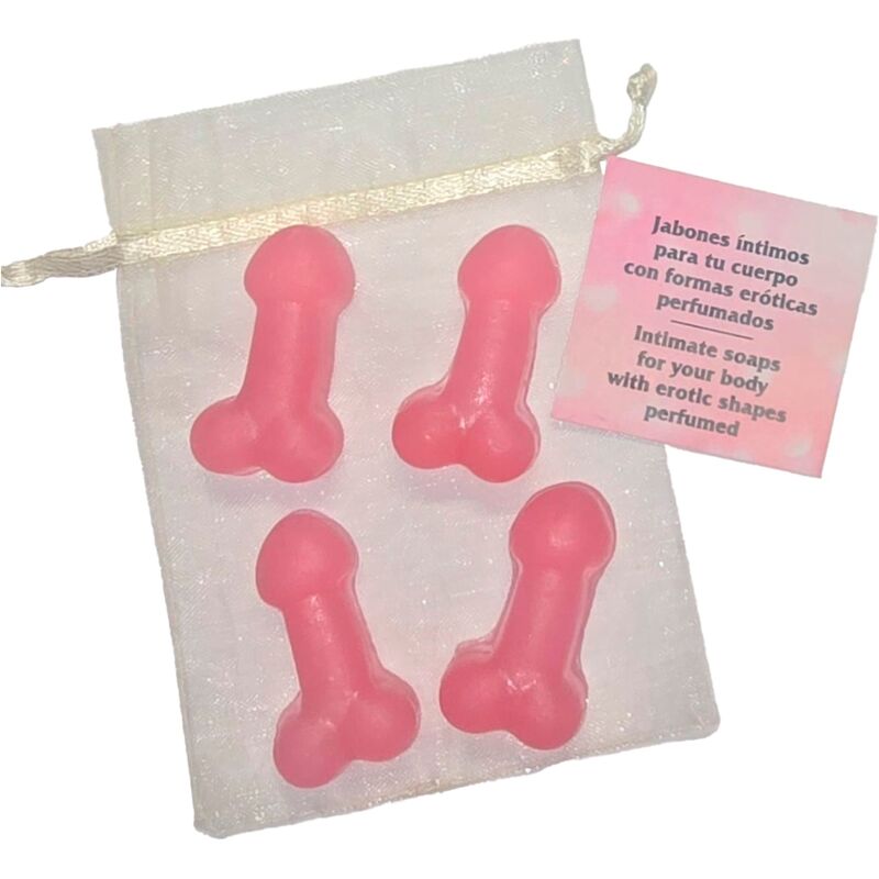 DIABLO PICANTE - 4 MINI SABONETES PERFUMADOS EM FORMA DE PÊNIS ROSA