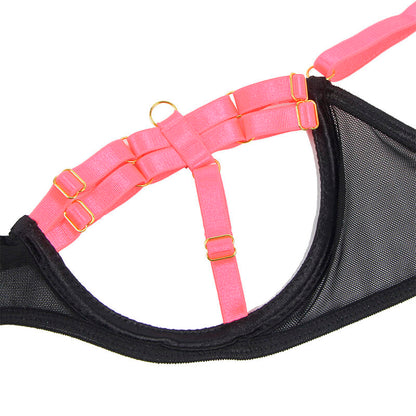 SUBBLIME - 955298 CONJUNTO DE SUTIÃ COM COLAR E DETALHES NAS PERNAS ROSA FLUORESCENTE S/M
