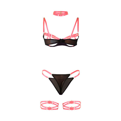 SUBBLIME - 955304 CONJUNTO DE SUTIÃ COM COLAR E DETALHES NAS PERNAS ROSA FLUORESCENTE L/XL