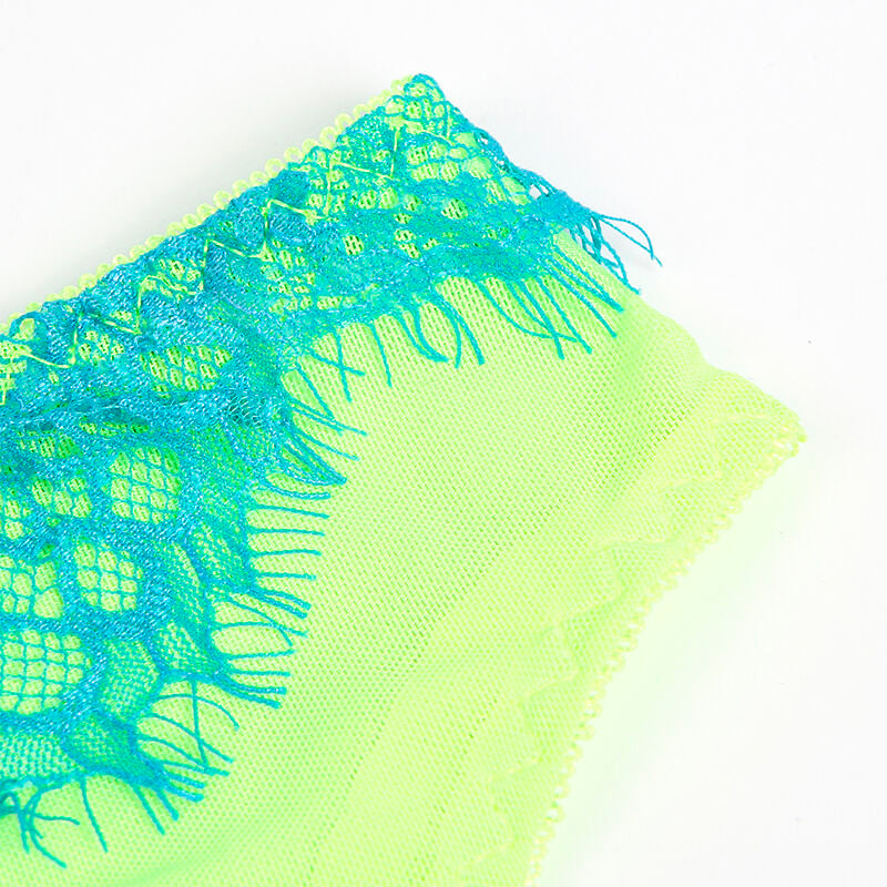 SUBBLIME - 955311 CONJUNTO DE SUTIÃ COM RENDA E LIGAS VERDE E AZUL S/M