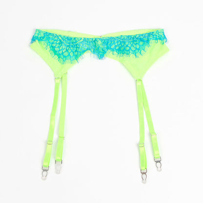 SUBBLIME - 955311 CONJUNTO DE SUTIÃ COM RENDA E LIGAS VERDE E AZUL S/M