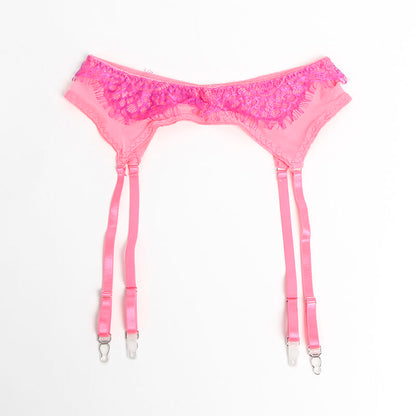 SUBBLIME - 955359 CONJUNTO DE SUTIÃ COM RENDA E LIGAS ROSA E ROXO S/M