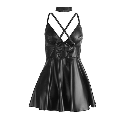 SUBBLIME - 955373 VESTIDO COM ALÇAS DE COURO PRETO S/M