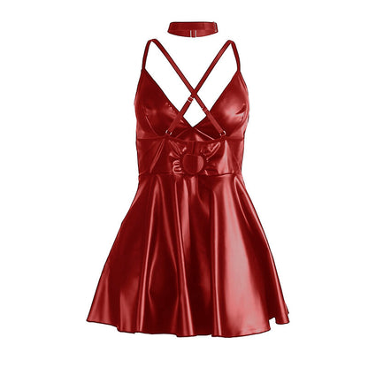 SUBBLIME - 955397 VESTIDO COM ALÇAS DE COURO BORDÔ S/M