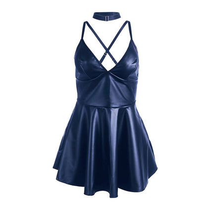 SUBBLIME - 955410 VESTIDO COM ALÇAS DE COURO AZUL S/M