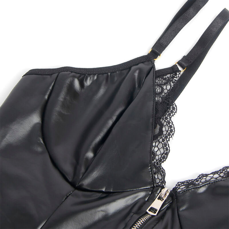SUBBLIME - 955465 BODY DE COURO PRETO COM ZÍPER L/XL