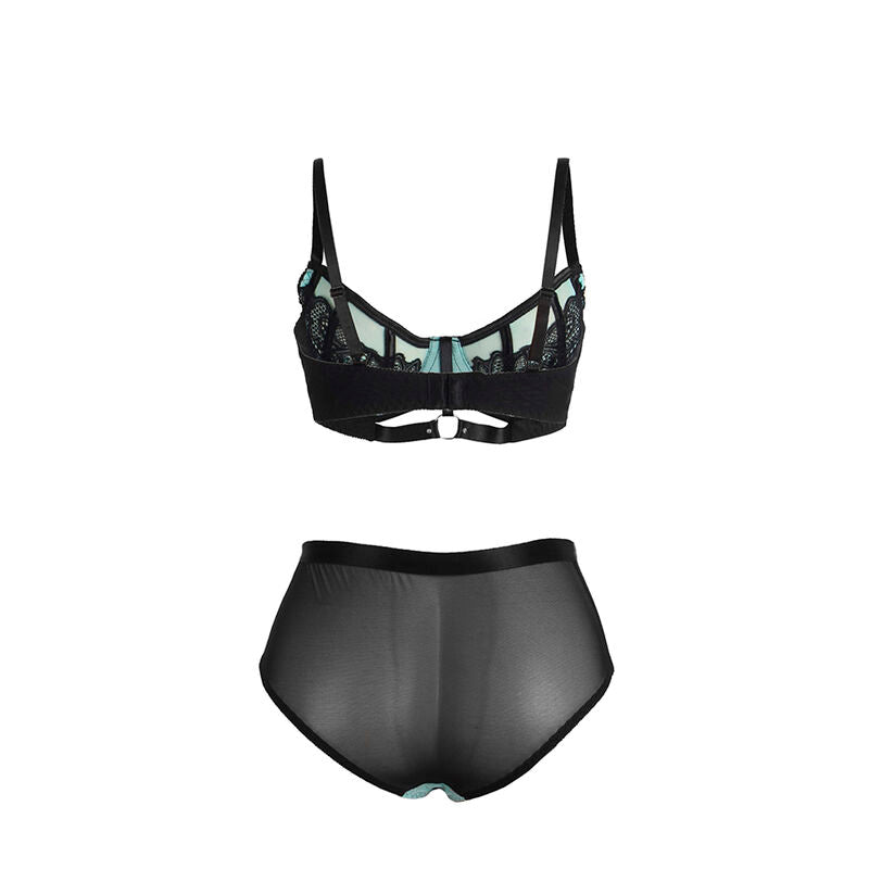 SUBBLIME - 955564 CONJUNTO DE SUTIÃ DE COURO VERDE COM ZÍPER DE MALHA L/XL