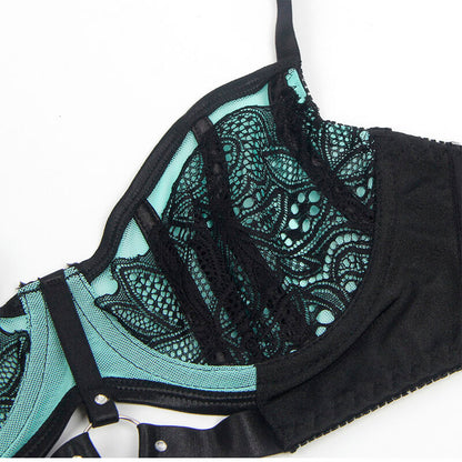 SUBBLIME - 955564 CONJUNTO DE SUTIÃ DE COURO VERDE COM ZÍPER DE MALHA L/XL