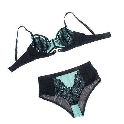 SUBBLIME - 955564 CONJUNTO DE SUTIÃ DE COURO VERDE COM ZÍPER DE MALHA L/XL