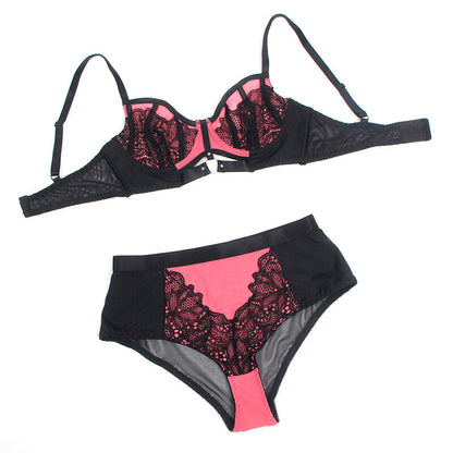 SUBBLIME - 955588 CONJUNTO DE SUTIÃ DE COURO VERDE COM ZÍPER DE MALHA ROSA L/XL