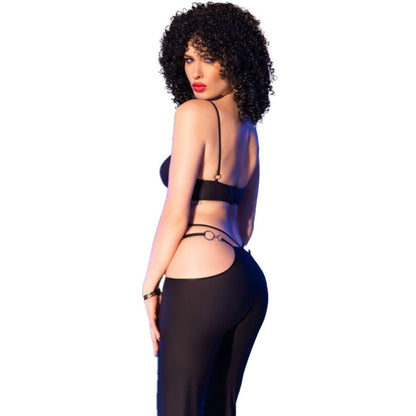 CHILIROSE - CR 4851 CONJUNTO DE TOP E LEGGING PRETO COM ACESSÓRIOS DOURADOS M