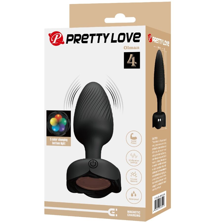 PRETTY LOVE - OLMAN PLUG ANAL COM LUZ LED PRETO 8,8 CM