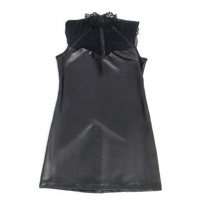 SUBBLIME - 957551 VESTIDO DE COURO COM GOLA DE RENDA PRETO L/XL