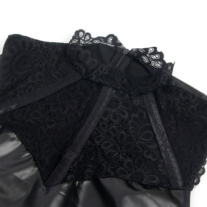 SUBBLIME - 957551 VESTIDO DE COURO COM GOLA DE RENDA PRETO L/XL