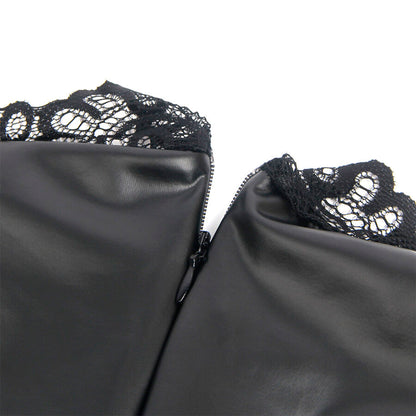 SUBBLIME - 957551 VESTIDO DE COURO COM GOLA DE RENDA PRETO L/XL