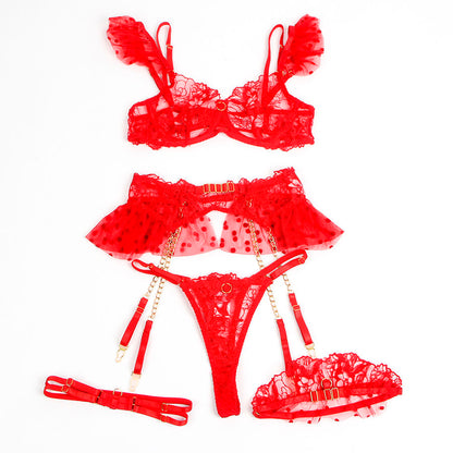 SUBBLIME - 957506 CONJUNTO DE SUTIÃ E LIGA DE RENDA VERMELHO S/M