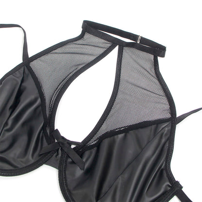 SUBBLIME - 957599 CONJUNTO DE SUTIÃ E SAIA DE COURO PRETO L/XL