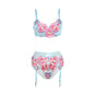 SUBBLIME - 957643 CONJUNTO DE SUTIÃ E CINTO-LIGA BORDADO COM FLORES ROSA S/M