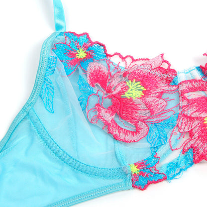 SUBBLIME - 957643 CONJUNTO DE SUTIÃ E CINTO-LIGA BORDADO COM FLORES ROSA S/M