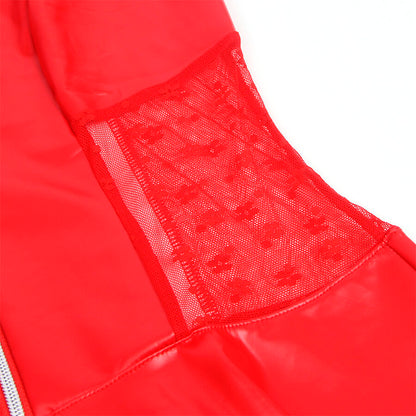 SUBBLIME - 957735 VESTIDO DE COURO COM ZÍPER DE RENDA VERMELHO L/XL
