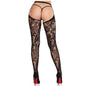 LEG AVENUE - MEIAS DE RENDA ROSA COM COSTAS ABERTAS PRETAS