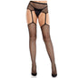 LEG AVENUE - MEIAS DE RENDA COM CRUZ E CINTO-LIGA PRETO