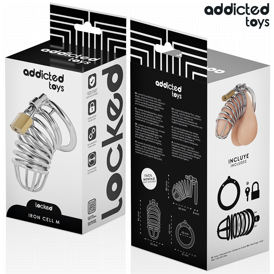 ADDICTED TOYS LOCKED - GAIOLA DE PÊNIS DE METAL COM CÉLULA DE FERRO TAMANHO M