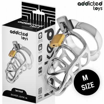 ADDICTED TOYS LOCKED - GAIOLA DE PÊNIS COM TRAVA DE PRATA TAMANHO M