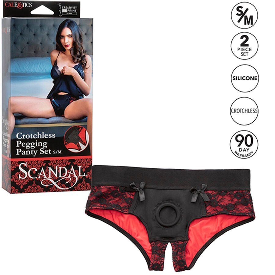 CALEXOTICS - CONJUNTO DE CALCINHAS SCANDAL CROTCHLESS COM DILDO TAMANHO P/M