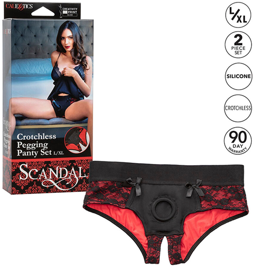 CALEXOTICS - CONJUNTO DE CALCINHAS SCANDAL SEM FUNDO COM DILDO TAMANHO L/XL