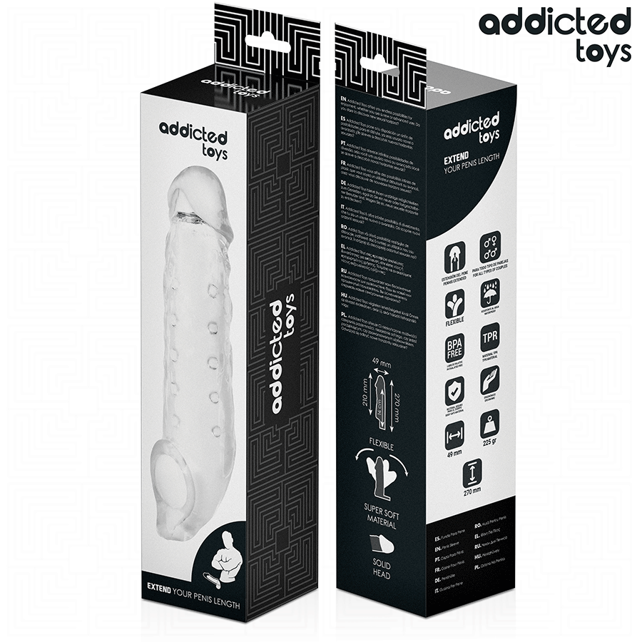 ADDICTED TOYS - EXTENSÃO DE PÊNIS TRANSPARENTE TAMANHO S 23 CM
