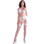 CHILIROSE - CR 4862 CONJUNTO DE SUTIÃ, CINTO-LIGA, TANGA E MEIAS DE RENDA BRANCA G