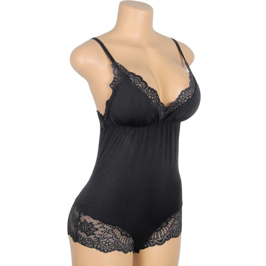 SUBBLIME - TEDDY PRETO FLORAL DETALHE DE RENDA L/XL