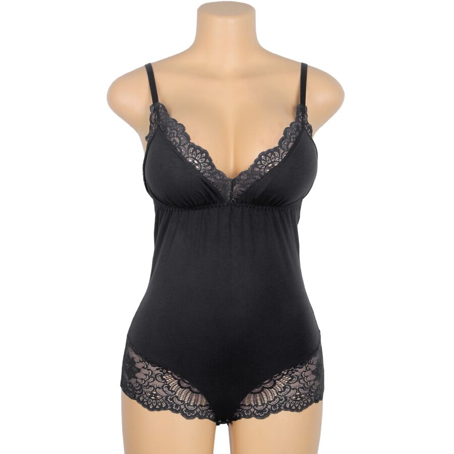 SUBBLIME - TEDDY PRETO FLORAL DETALHE DE RENDA L/XL