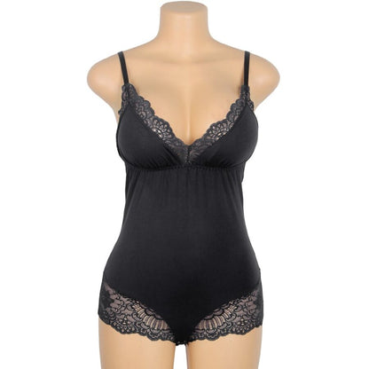 SUBBLIME - TEDDY PRETO FLORAL DETALHE DE RENDA L/XL
