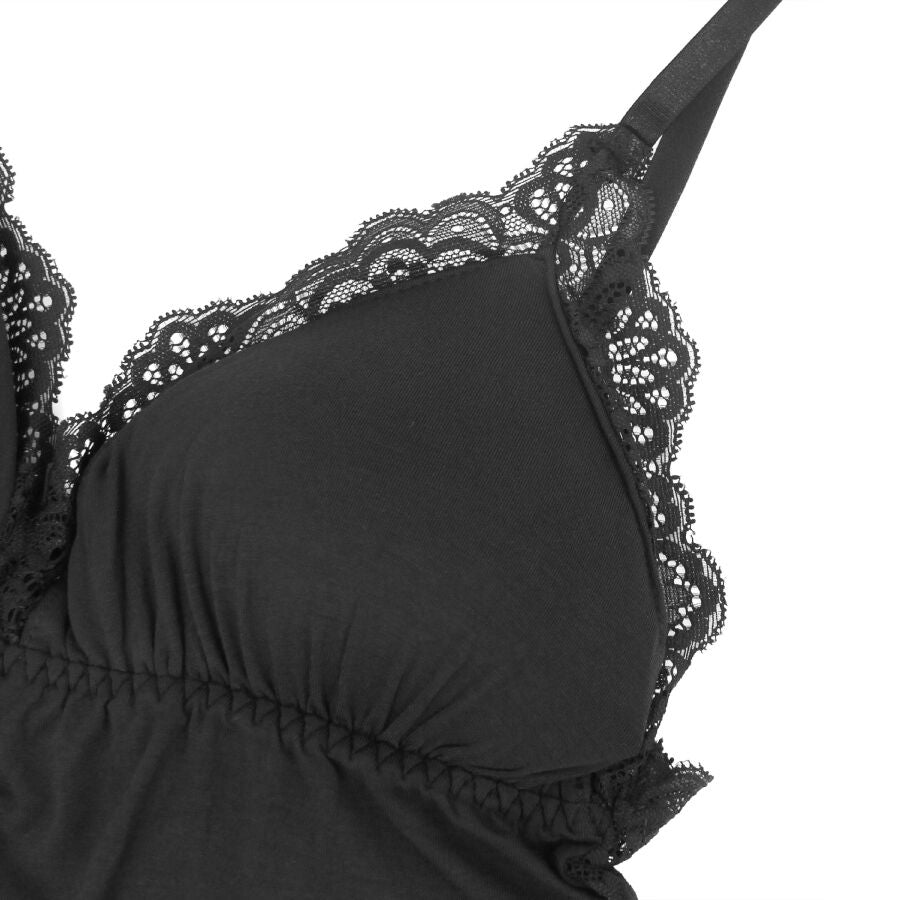SUBBLIME - TEDDY PRETO FLORAL DETALHE DE RENDA L/XL