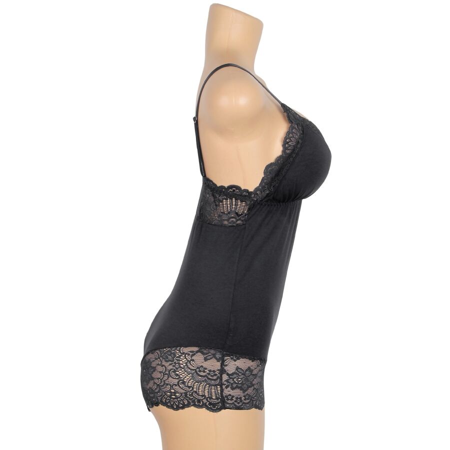 SUBBLIME - TEDDY PRETO FLORAL DETALHE DE RENDA L/XL