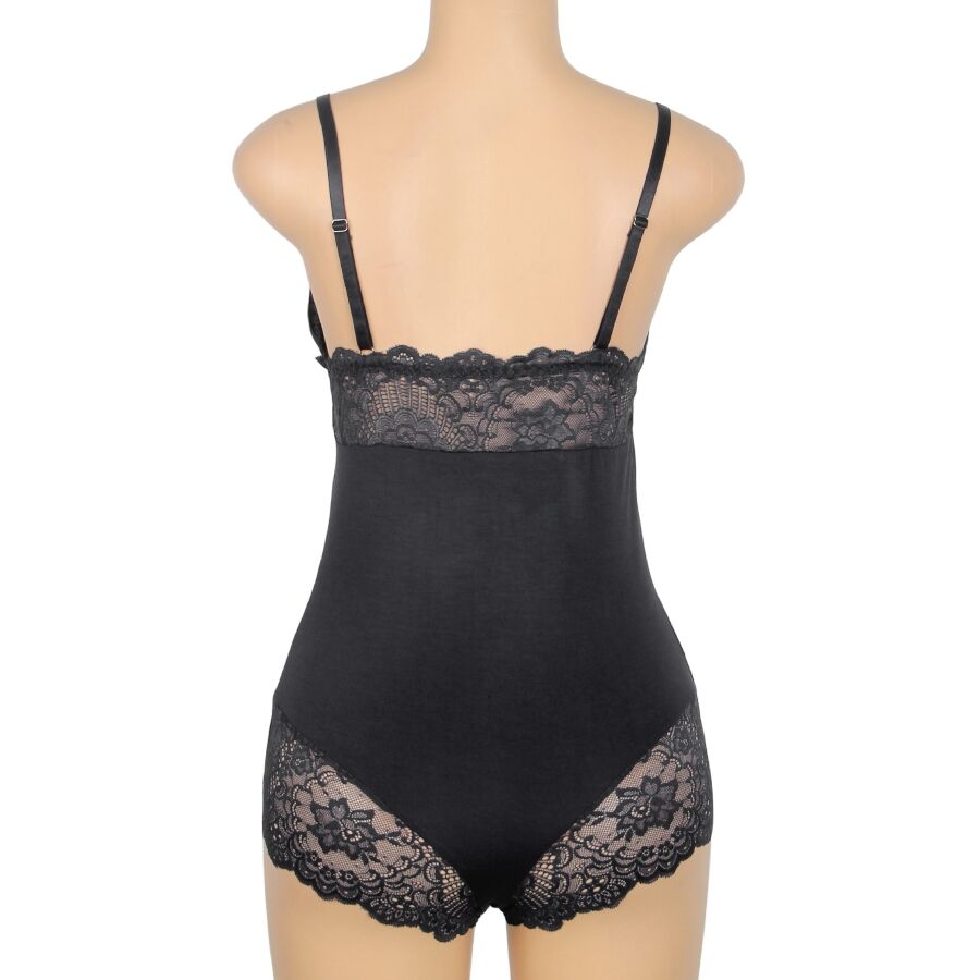 SUBBLIME - TEDDY PRETO FLORAL DETALHE DE RENDA L/XL