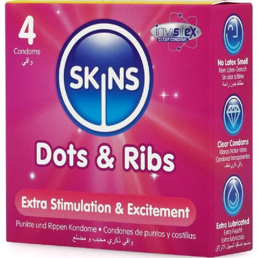 SKINS - DOTS & RIBS PREMIUM PRESERVATIVOS PACOTE 4