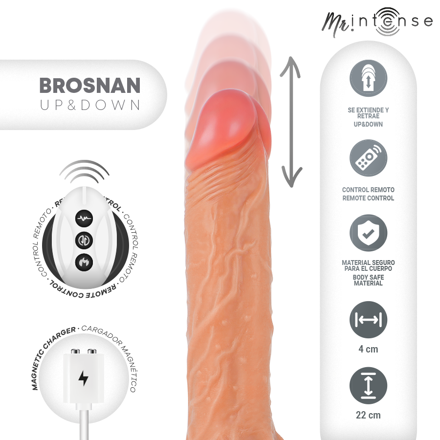 MR INTENSE - PÊNIS REALISTA BROSNAN CONTROLE REMOTO 22 CM -O- 4 CM