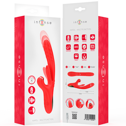INTENSE - VIBRADOR MULTIFUNCIONAL KAROL THRUST & STIMULATION & ONDAS ESTIMULANTES VERMELHO