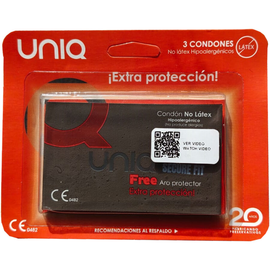 UNIQ - PRESERVATIVOS SEM LÁTEX SECURE FIT 3 UNIDADES