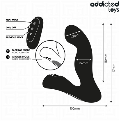 ADDICTED TOYS - MASSAGEADOR DE PRÓSTATA OSCILANTE COM MODO DE PULSAÇÃO E CONTROLE REMOTO